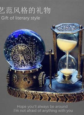 覆古沙漏计时器雪花水晶球音乐盒生日礼物女生创意礼品家居装饰品