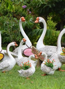 户外花园白鹅花缸摆件仿真动物雕塑别墅园林草坪落地景观装饰小品