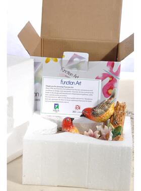 方亚比翼双飞红头山雀鸟陶瓷摆件礼品家饰品动玄关电视柜结婚饰品