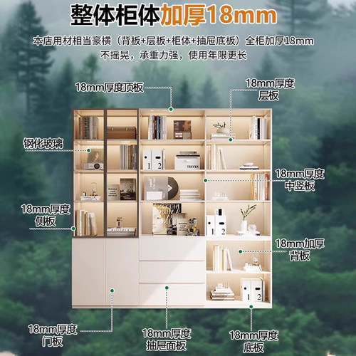 定制蜂窝铝书柜家用带玻璃门客厅一体整墙现代轻奢储物柜酒柜书架 - 图0