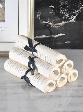 抽象后现代欧式黑色丝带卷轴乐谱琴谱摆件家居样板间饰品台面摆设