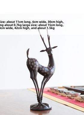 铜梅鹿花摆件创BOA意家居装饰品客厅艺品紫铜福禄寿工鹿结婚礼喜