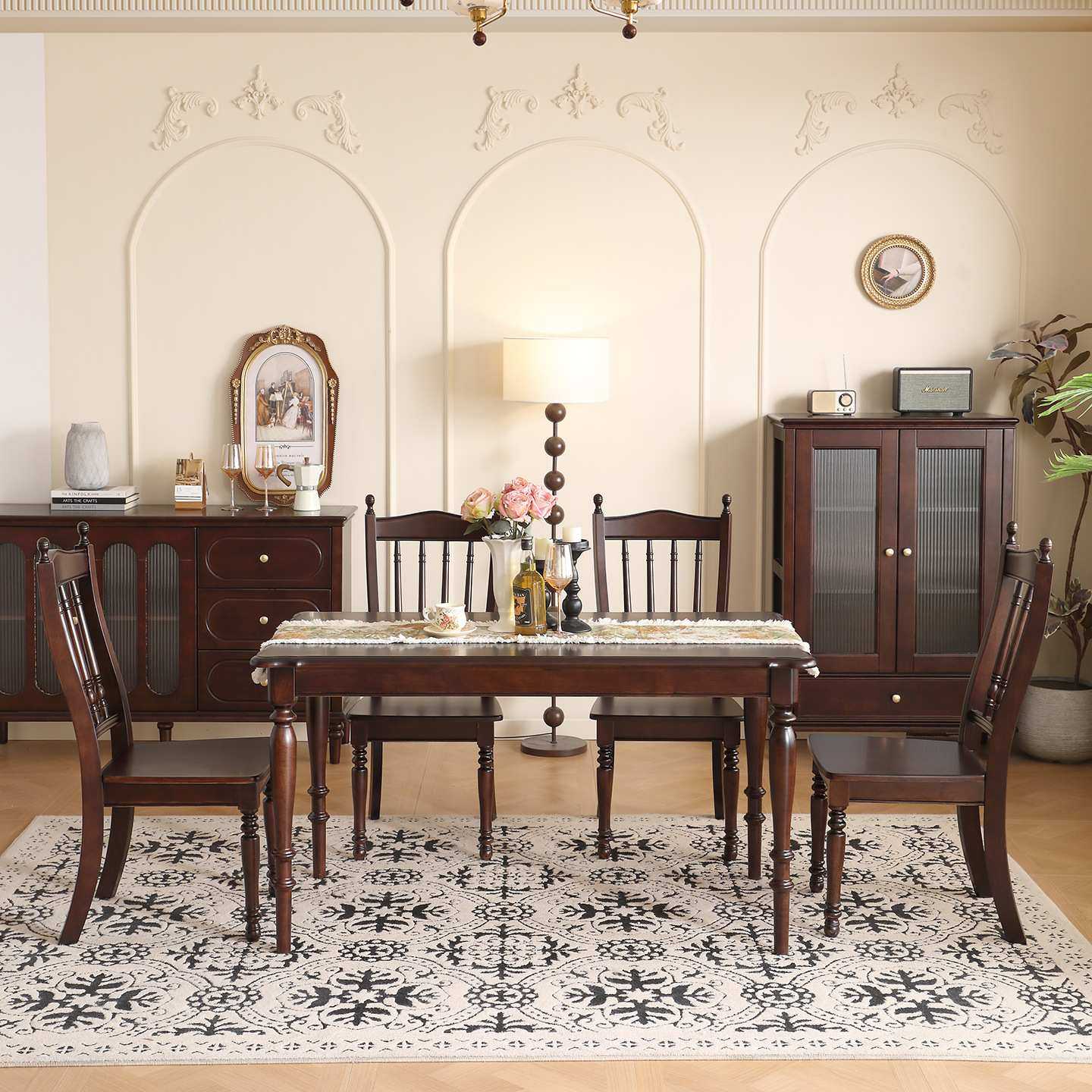 美式复古实木餐桌长方形全实木桃花心木餐厅家用方桌饭桌胡桃色桌,淘宝优惠券,粉丝福利购,淘宝优惠卷