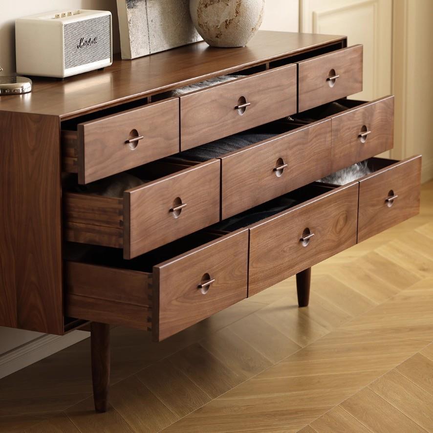 北美黑胡桃木九斗柜卧室床尾置物柜全实木复古简约客厅靠墙储物柜 - 图1
