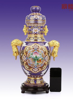 景泰蓝花瓶摆件吉福垒铜胎客厅装饰商务外事送老人生日礼品工艺品