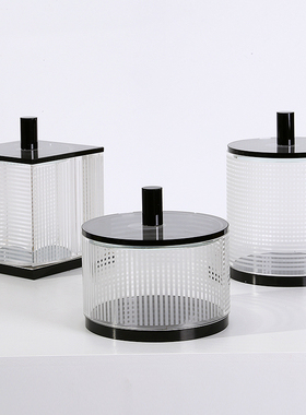 简约现代条纹水晶玻璃收纳储物装饰罐花器套装样板间客厅桌面摆件