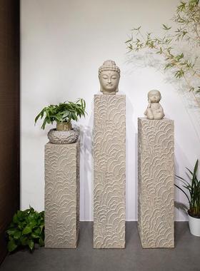 洛妃中式户外庭院件装饰摆祥云仿盆石头柱子2024925 石墩落地景底