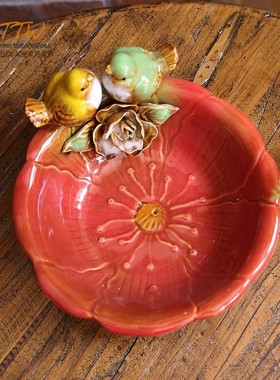 欧式家居饰品小鸟花朵陶瓷烟灰缸装饰盘子皂托收纳装饰品