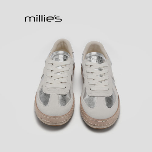 MILLIE'S/妙丽潮流银色拼色德训鞋女平底休闲板鞋百搭轻便运动鞋Q - 图1