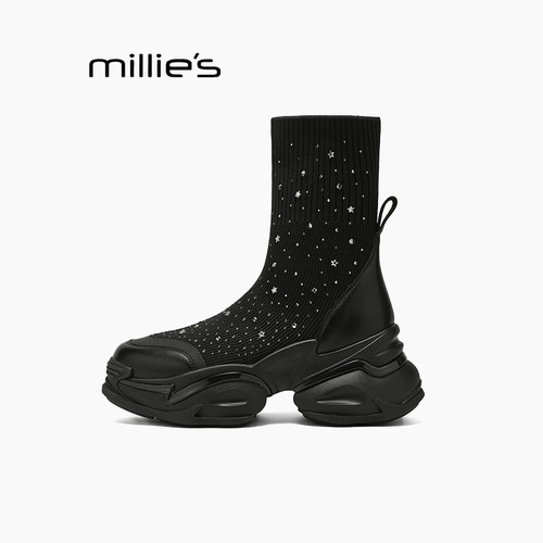 MILLIE'S/妙丽内增高跟马丁靴女鞋爆弹力袜子靴厚底小个子短靴女Q - 图3