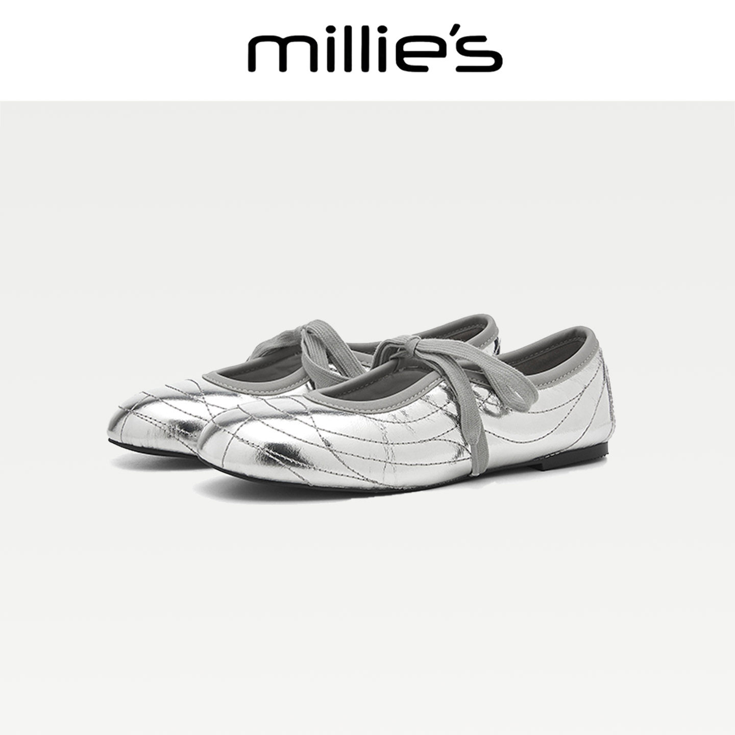 MILLIE'S/妙丽2025新款法式复古银色芭蕾鞋玛丽珍鞋平底单鞋女C,淘宝优惠券,粉丝福利购,淘宝优惠卷