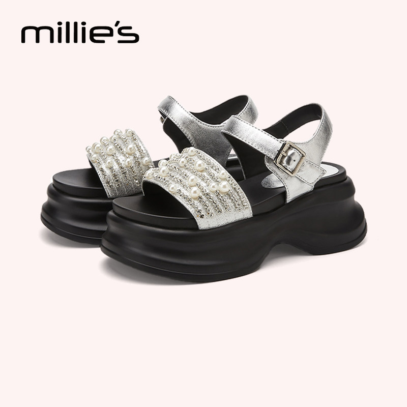 妙丽官方旗舰店增高厚底凉鞋女款夏百搭水钻配裙子女士罗马凉拖鞋,淘宝优惠券,粉丝福利购,淘宝优惠卷