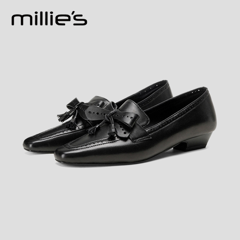 妙丽官方旗舰店2025夏季新款真皮蝴蝶结气质平底乐福单鞋女小皮鞋,淘宝优惠券,粉丝福利购,淘宝优惠卷