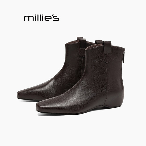 MILLIE'S/妙丽高跟裤管靴女长筒黑靴子秋冬季新款粗跟尖头骑士靴Q - 图1