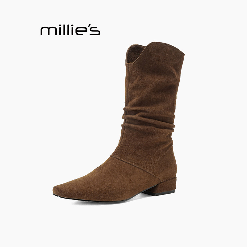 MILLIE'S/妙丽低跟休闲百搭弹力靴女复古西部靴女显高瘦瘦袜靴女Q,淘宝优惠券,粉丝福利购,淘宝优惠卷