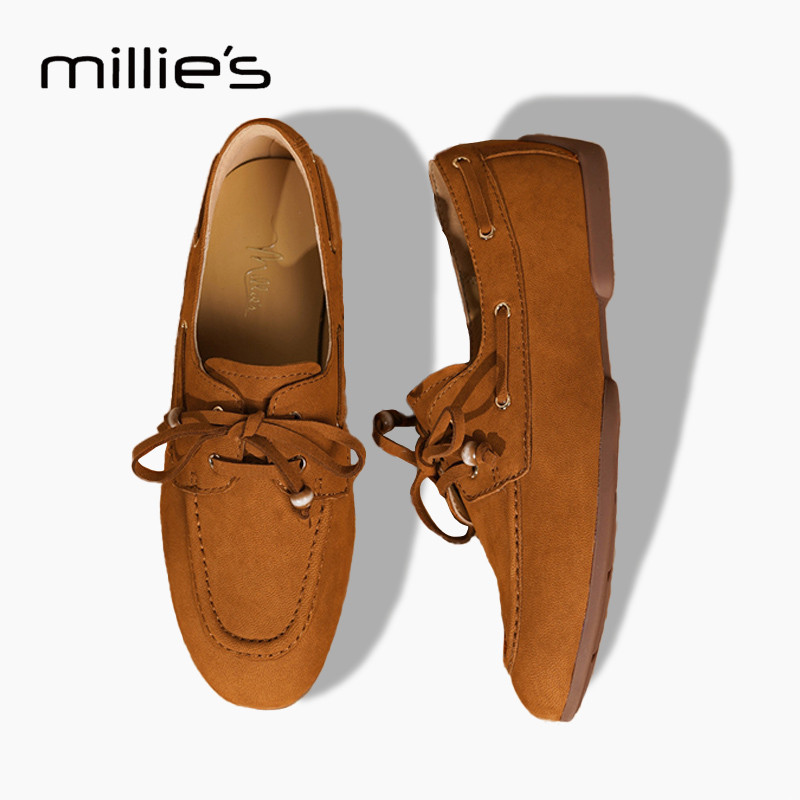 MILLIE'S妙丽2025新款反绒皮乐福鞋女系带平底百搭单鞋Q,淘宝优惠券,粉丝福利购,淘宝优惠卷