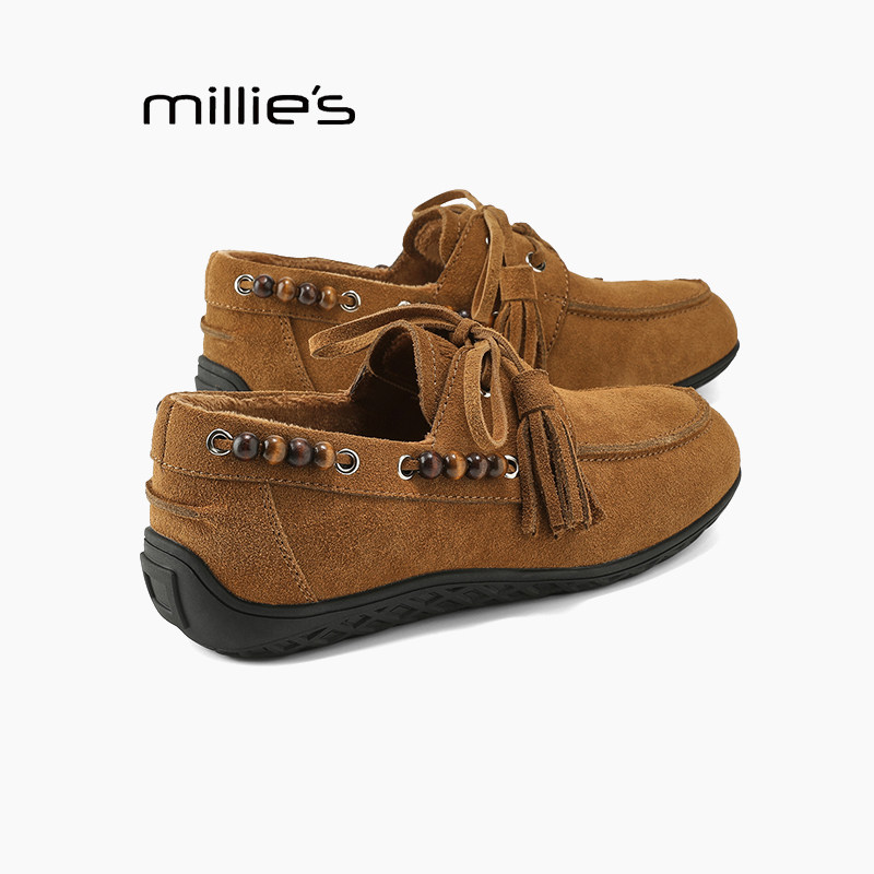 MILLIE'S/妙丽流苏串珠吊坠乐福鞋女真皮平底休闲豆豆懒人单鞋女Z,淘宝优惠券,粉丝福利购,淘宝优惠卷