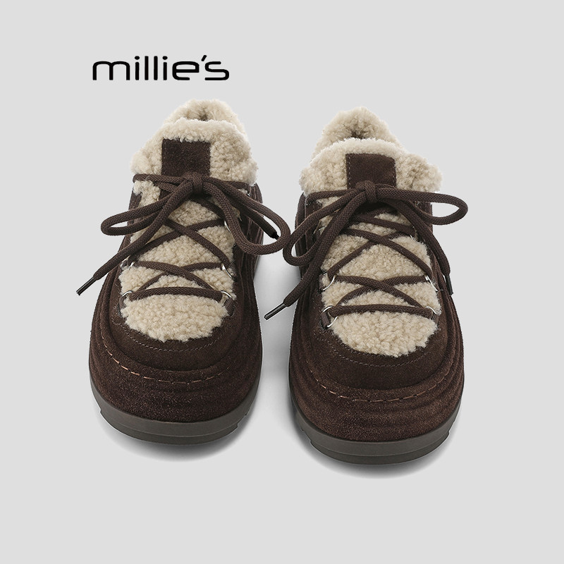 MILLIE'S/妙丽2025女鞋加绒保暖厚底增高乐福鞋豆豆鞋软深口单鞋Q,淘宝优惠券,粉丝福利购,淘宝优惠卷