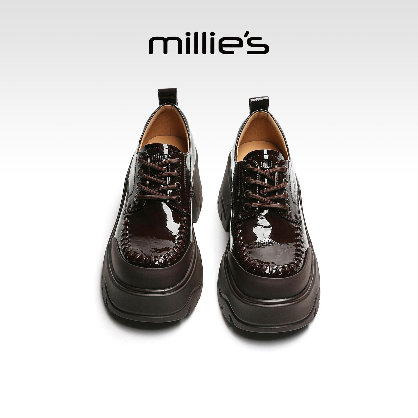 MILLIE'S/妙丽英伦风厚底乐福鞋女漆皮系带增高小个子松糕鞋Q,淘宝优惠券,粉丝福利购,淘宝优惠卷