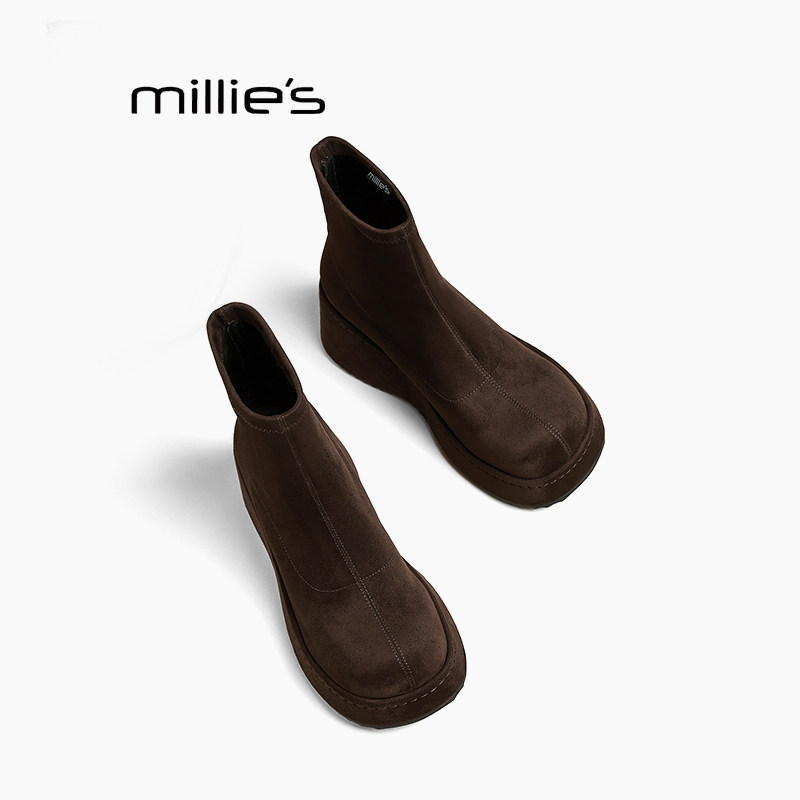 MILLIE'S/妙丽厚底小个子女靴瘦瘦靴2025秋季新款时尚百搭弹力靴Z,淘宝优惠券,粉丝福利购,淘宝优惠卷