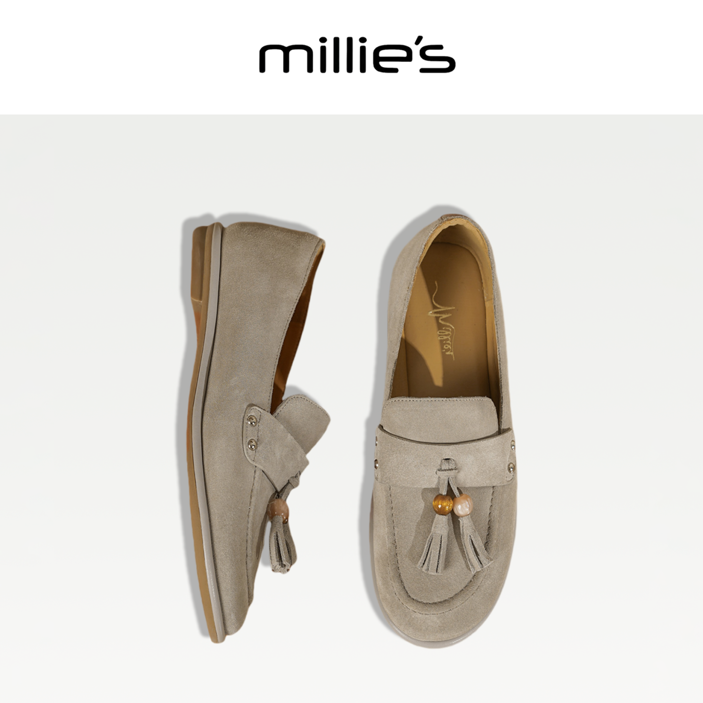 MILLIE'S/妙丽2025新款复古流苏乐福鞋女平底一脚蹬懒人豆豆鞋C,淘宝优惠券,粉丝福利购,淘宝优惠卷