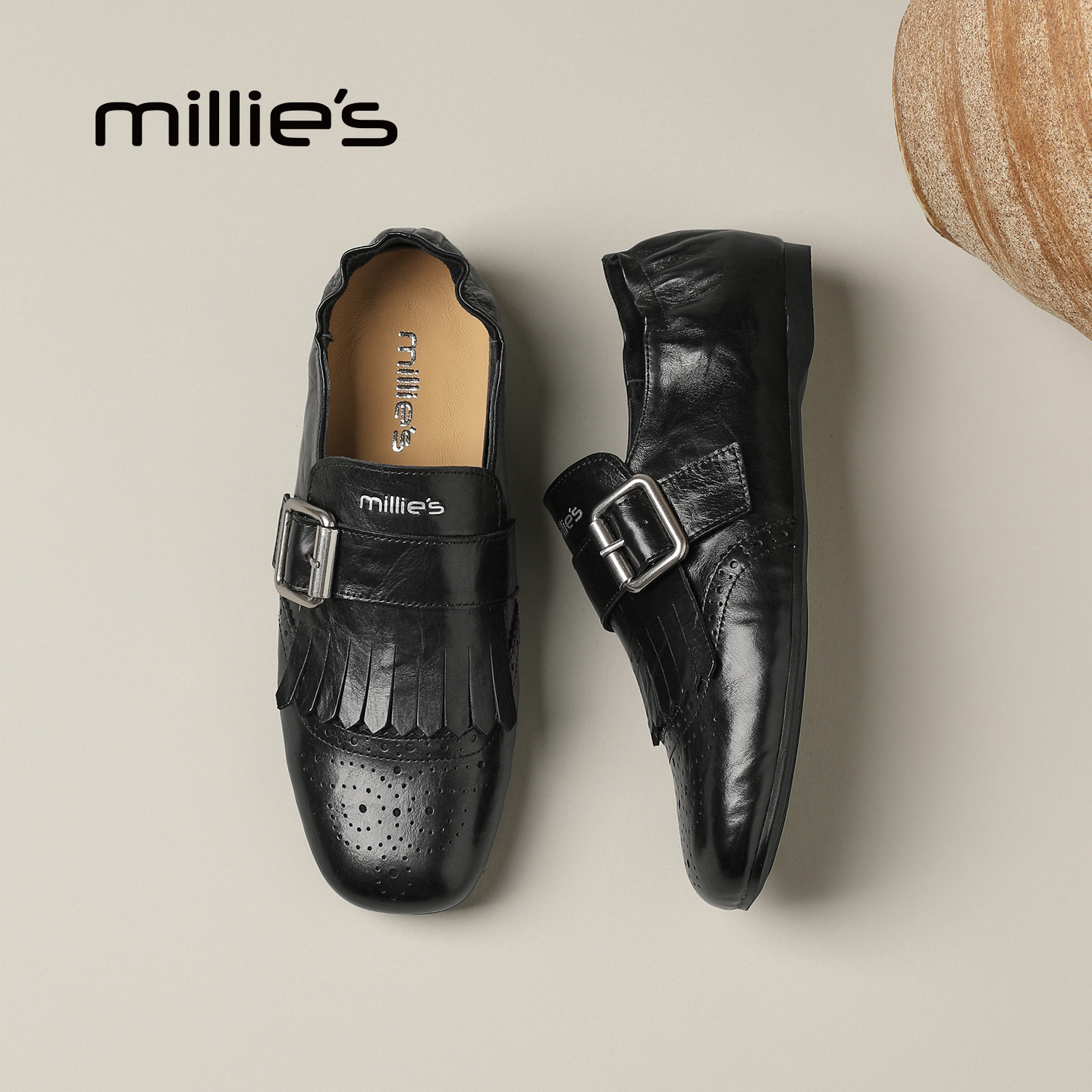 MILLIE'S/妙丽复古英伦风黑色皮带扣乐福鞋女百搭流苏小皮鞋Q,淘宝优惠券,粉丝福利购,淘宝优惠卷