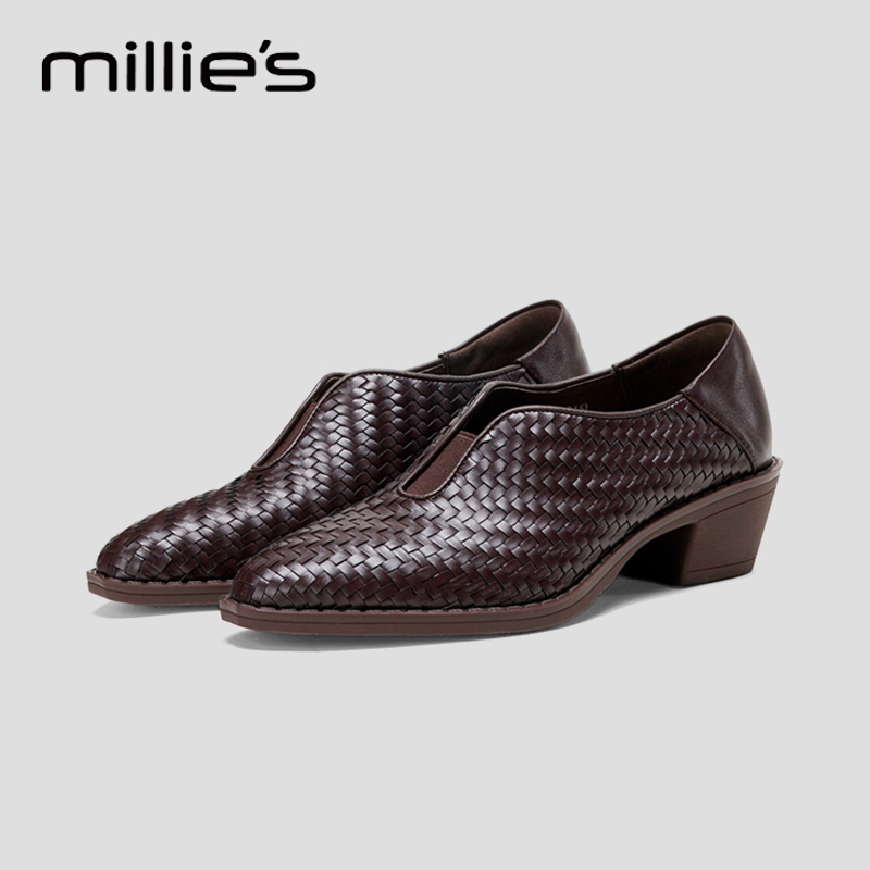 妙丽官方旗舰店2025夏季新款复古编织尖头百搭不挤脚时尚休闲女鞋 - 图1