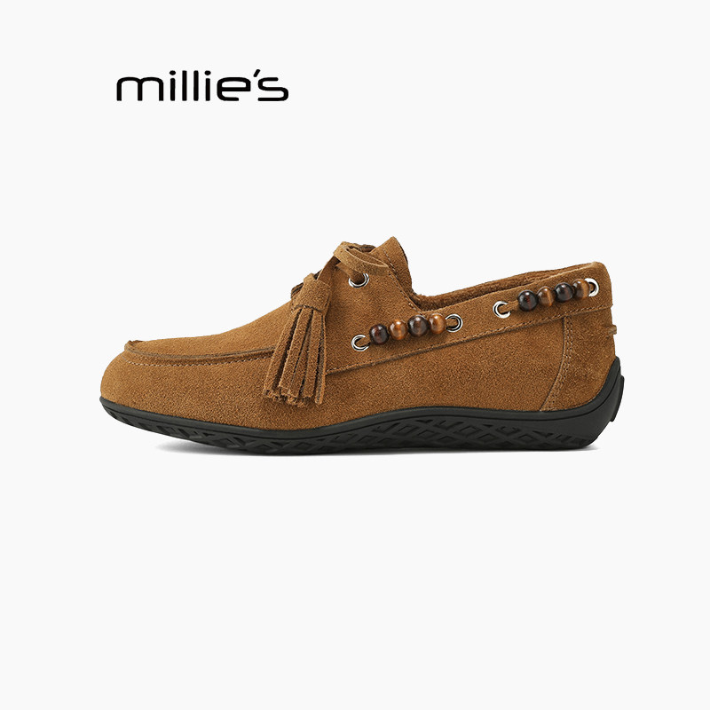 MILLIE'S/妙丽流苏串珠吊坠乐福鞋女真皮平底休闲豆豆懒人单鞋女Z,淘宝优惠券,粉丝福利购,淘宝优惠卷