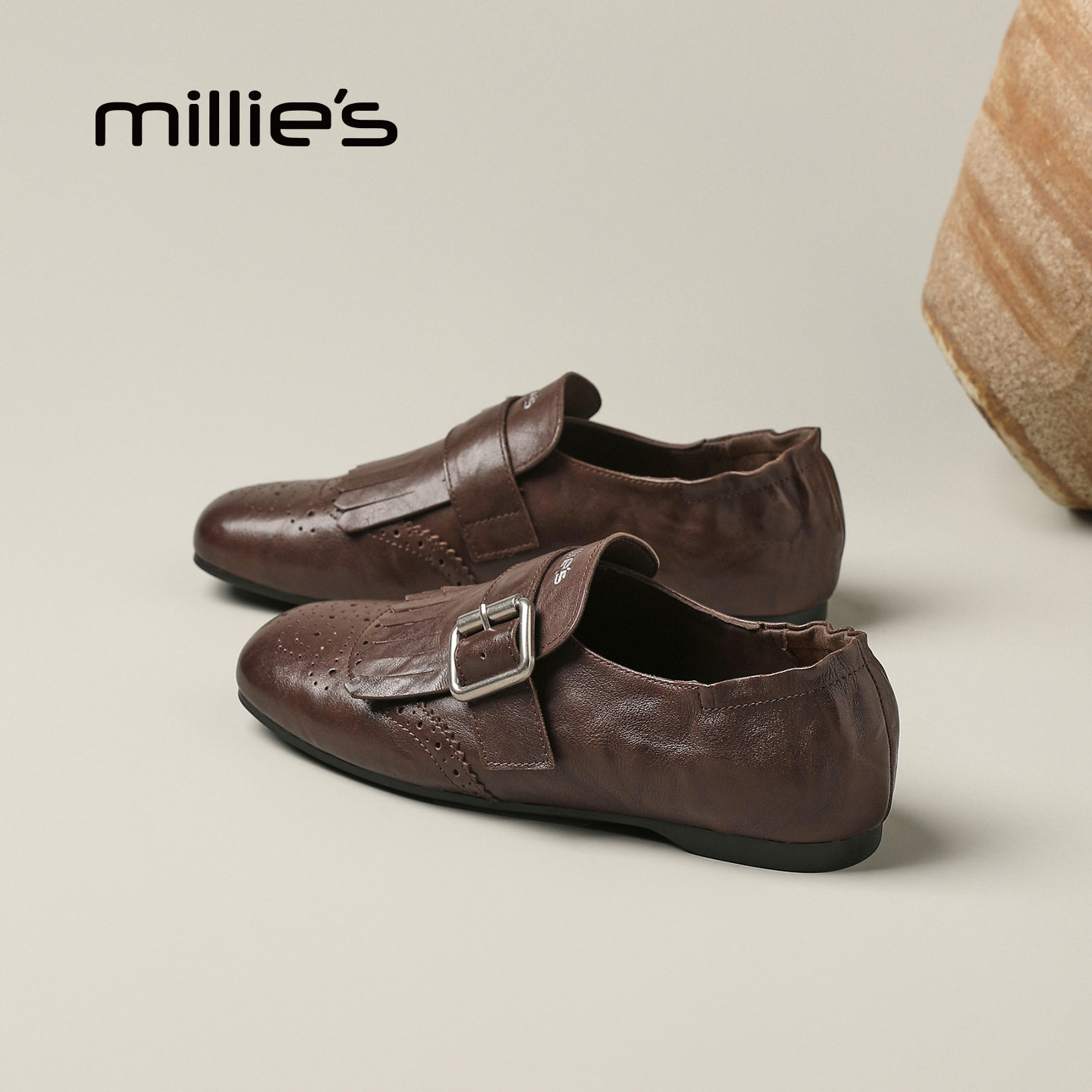 MILLIE'S/妙丽复古皮带扣乐福鞋女英伦风流苏小皮鞋百搭德训鞋Q,淘宝优惠券,粉丝福利购,淘宝优惠卷