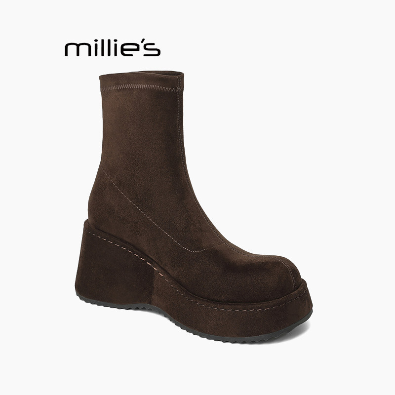 MILLIE'S/妙丽厚底小个子女靴瘦瘦靴2025秋季新款时尚百搭弹力靴Z,淘宝优惠券,粉丝福利购,淘宝优惠卷