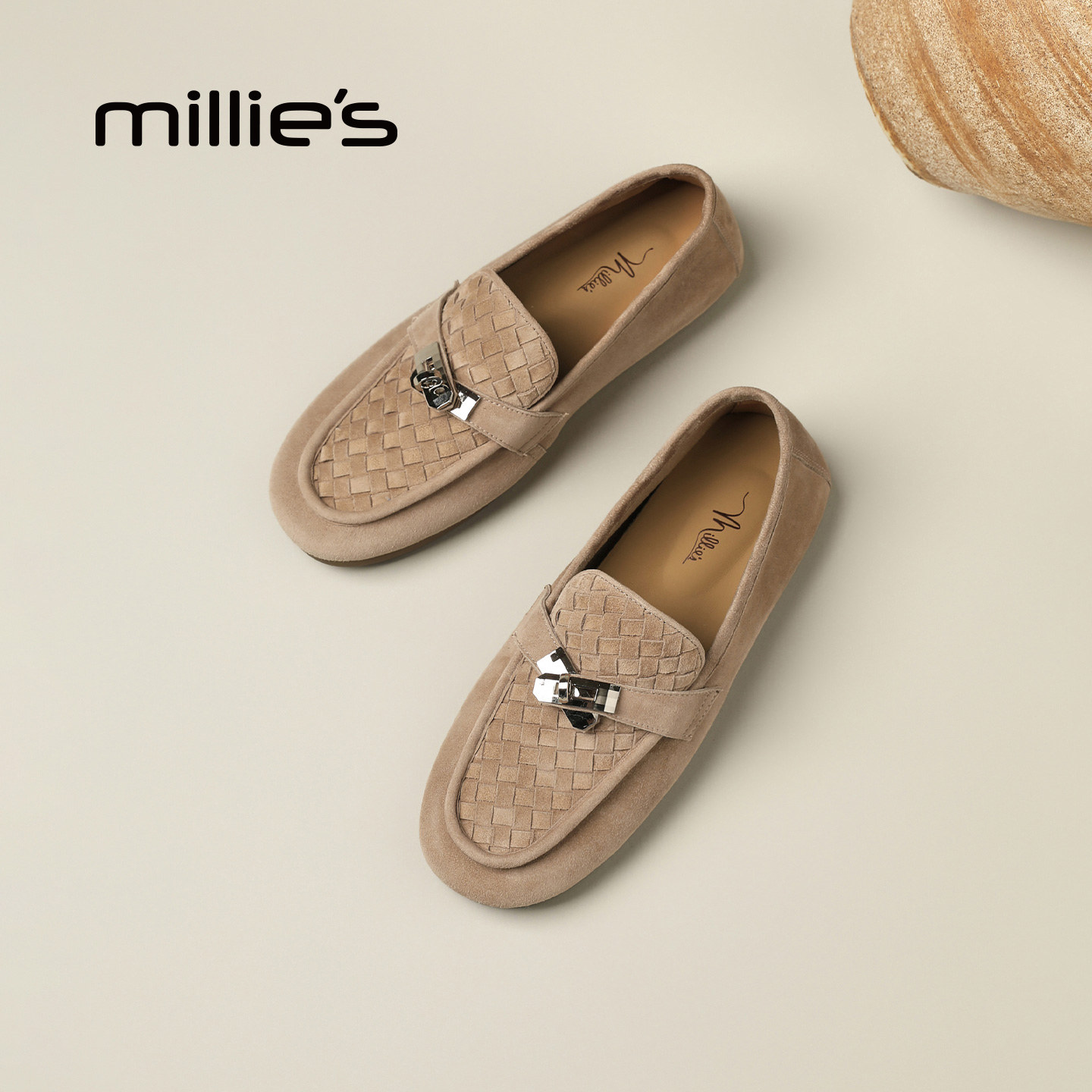 MILLIE'S/妙丽复古风反绒乐福鞋女2025新款流苏一脚蹬老爹鞋Q,淘宝优惠券,粉丝福利购,淘宝优惠卷