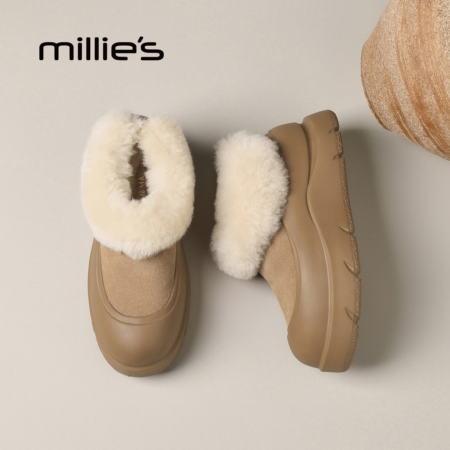 MILLIE'S/妙丽毛绒雪地靴女冬季加绒保暖厚底增高勃肯鞋一脚蹬Q,淘宝优惠券,粉丝福利购,淘宝优惠卷