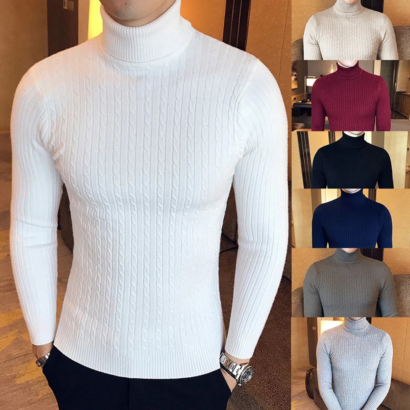 Winter High Neck Thick Warm Sweater Men Turtleneck Brand Me - 图3
