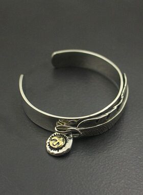 新款纯铜欧美风格儿童手镯男女霸气羽毛开口手环黄白铜双色饰品