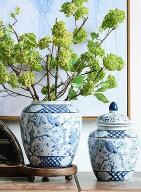 喜上眉梢景德镇陶瓷花新中式青花瓷客厅装饰插花瓷器复古摆件