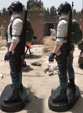 石膏定制网咖迎宾招财吃鸡人物雕塑定做网咖绝地求生游戏雕像摆件