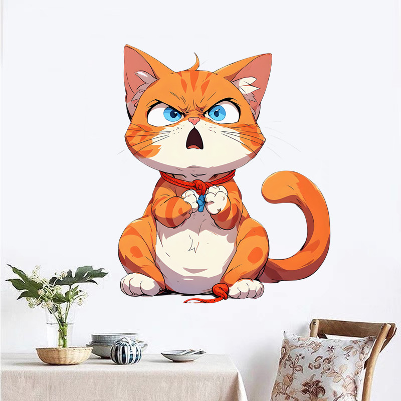 可爱猫咪墙贴愤怒橘猫儿童卧室防水大尺寸装饰贴纸创意自粘遮丑,淘宝优惠券,粉丝福利购,淘宝优惠卷