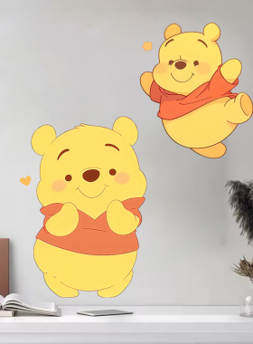 可爱卡通小熊维尼贴纸行李箱贴画防水不留胶旅行箱装饰贴画遮挡划