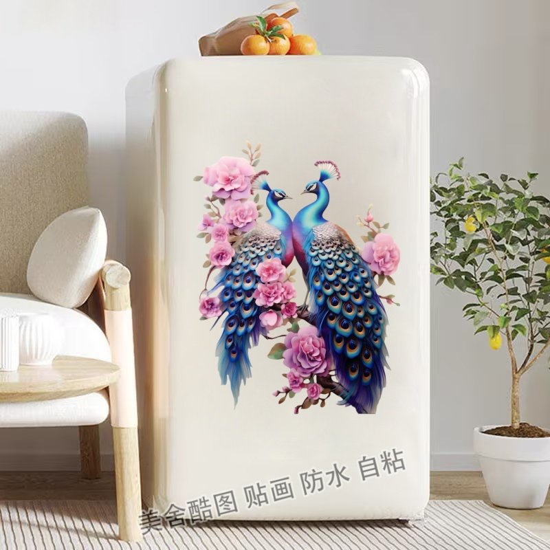国风富贵孔雀牡丹图贴纸门窗贴客厅卧室墙贴卫生间冰箱贴自粘贴画,淘宝优惠券,粉丝福利购,淘宝优惠卷