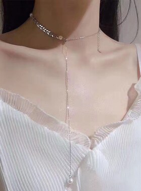 小众设计感气质轻奢可伸缩调节锁骨链麦穗人工珍珠项链女百搭