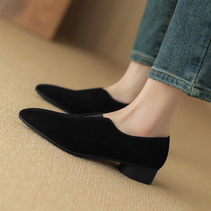 羊皮翻毛深口单鞋女平底加绒软底奶奶鞋春复古尖头小皮鞋真皮瓢鞋,淘宝优惠券,粉丝福利购,淘宝优惠卷