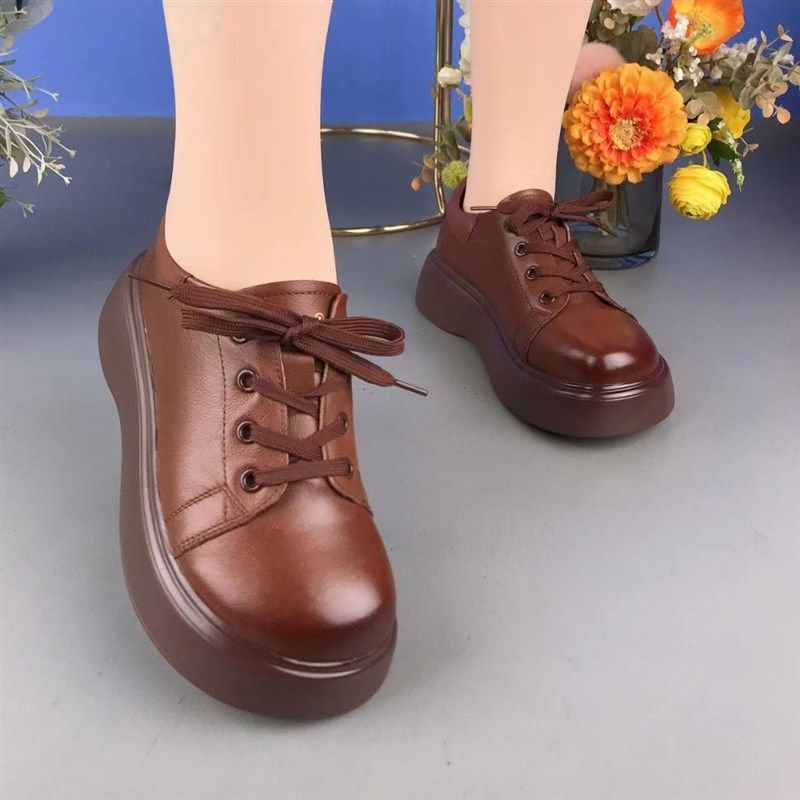 真皮女鞋2023年春秋新款英伦风小皮鞋厚底包鞋系带圆头软底妈妈鞋,淘宝优惠券,粉丝福利购,淘宝优惠卷