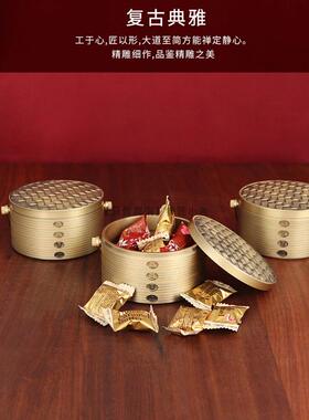 黄铜小蒸笼饰品，纯铜蒸笼及日用收纳盒，精美高档乔迁礼品，实用