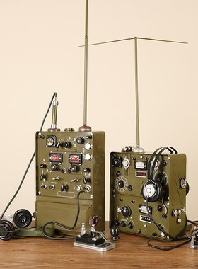 复古怀旧老式手i工创意无线电台发报机电报机模型道具门厅装饰摆