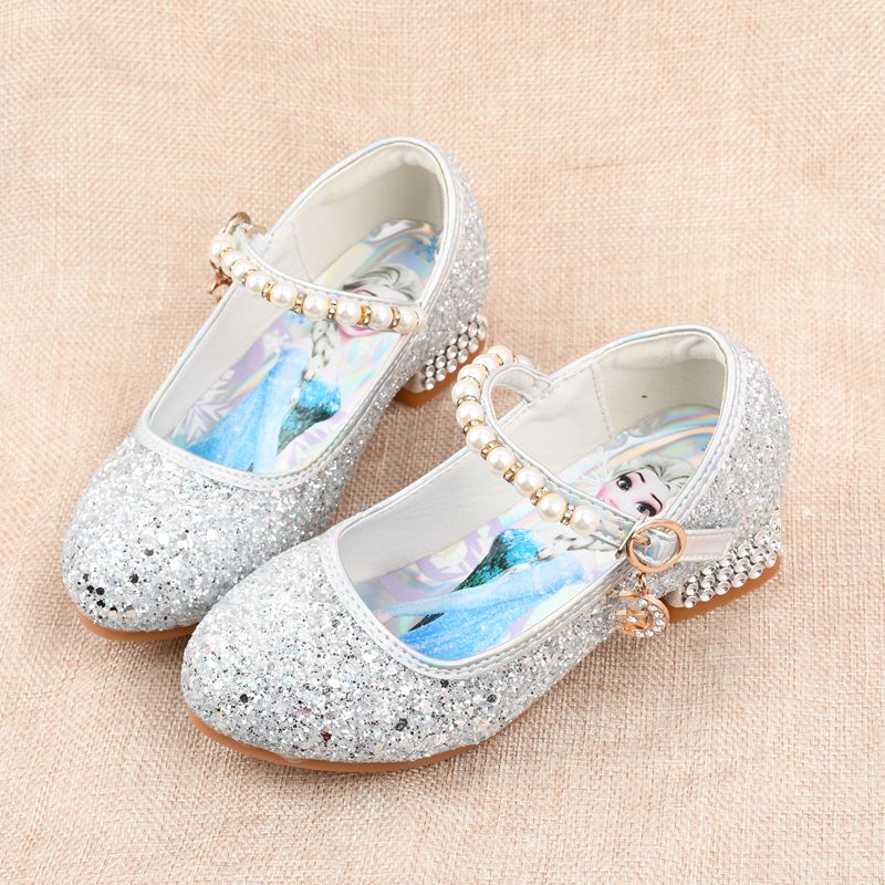 儿童高跟鞋小女孩水晶鞋时尚银白色单鞋走秀礼服钢琴舞台演出皮鞋 - 图2