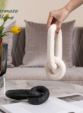 HERMOO 环环相扣Guth岩礁白陶瓷摆件客厅桌面玄关书房酒柜装饰品