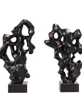 现代新太湖石酒店别墅样板房间玄关软装客厅假山雕塑摆设