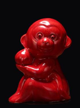 黄色猴子摆件陶瓷十二生肖猴子工艺礼品摆饰灵猴献宝家居摆设吉祥