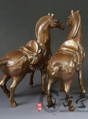 仿古纯铜马摆件大号唐马站马一对家居装饰工艺礼品古玩铜器收藏品