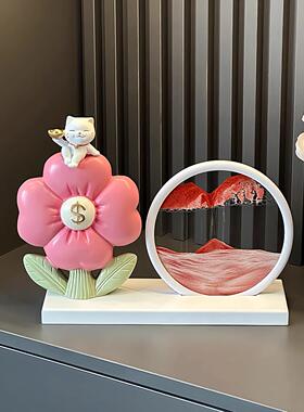 有钱花流沙画摆件前台招财开业礼物客厅玄关高档轻奢家居装饰品